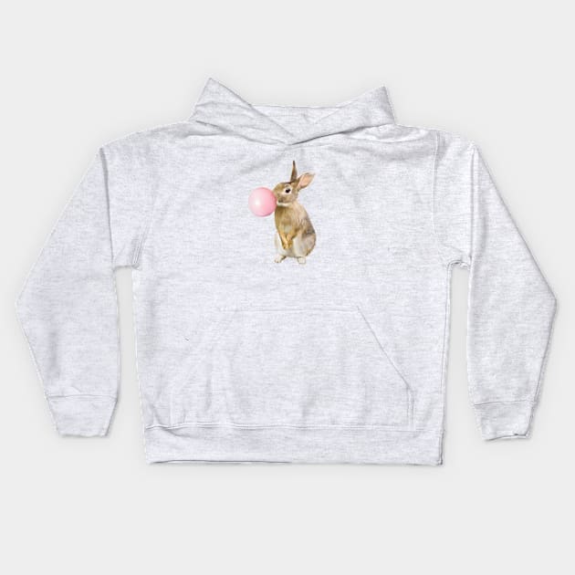 Bunny Rabbit with Bubble Gum Kids Hoodie by ColorFlowCreations